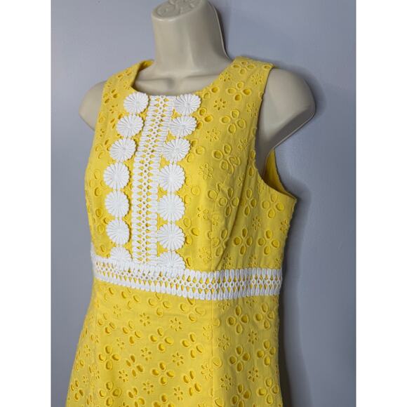 Lilly Pulitzer Railee Shift Dress Floral Cross Eyelet St. Tropez Yellow Size 4 - Picture 7 of 11